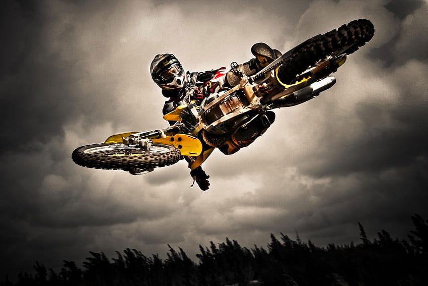 White black and yellow motocross bike , dirt bikes, motorcycle • For You For & Mobile HD wallpaper