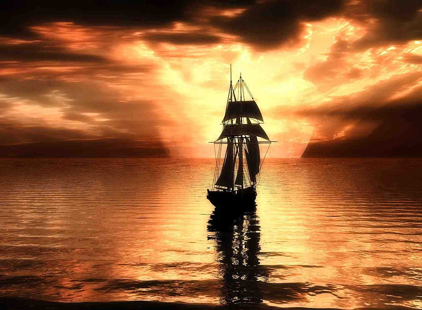 Far And Away, gotyk, morze, statek, ciemny, brązowy, fantasy, abstrakcja, niebo, ocean Tapeta HD
