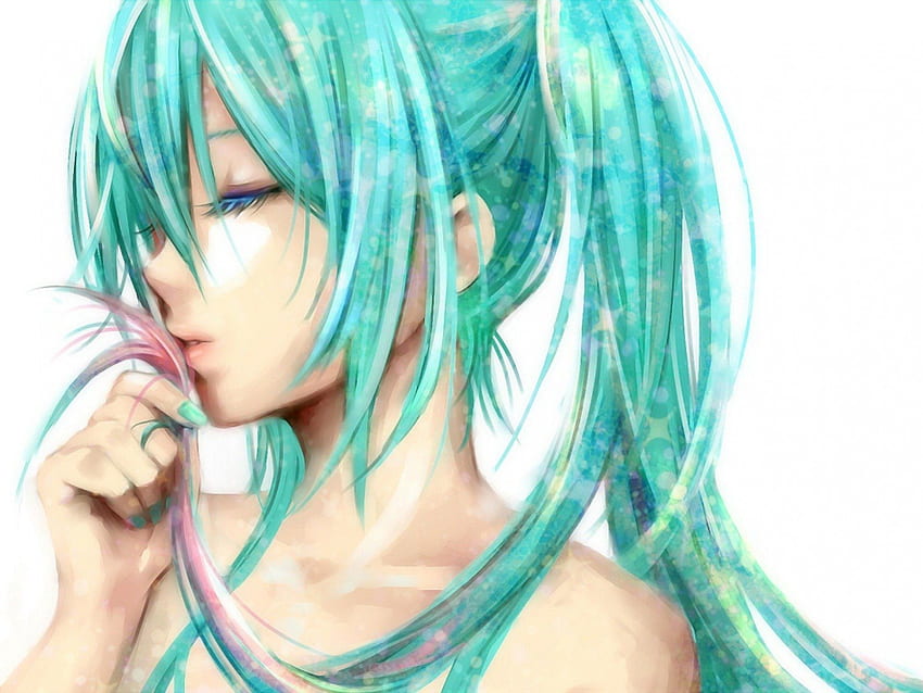 An dich denken, Tagträumen, Vocaloids, Hatsune Miku, aquafarbenes Haar HD-Hintergrundbild