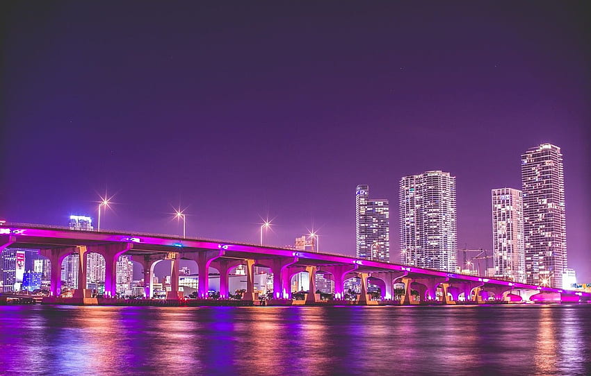 malam, jembatan, florida, Miami, FL, miami, wakil Wallpaper HD