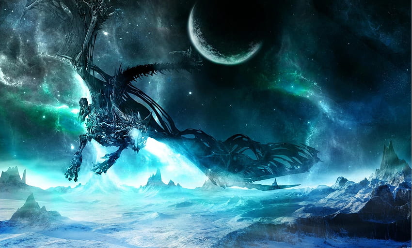 de dragón blanco de ojos azules - Dragón espacial fondo de pantalla