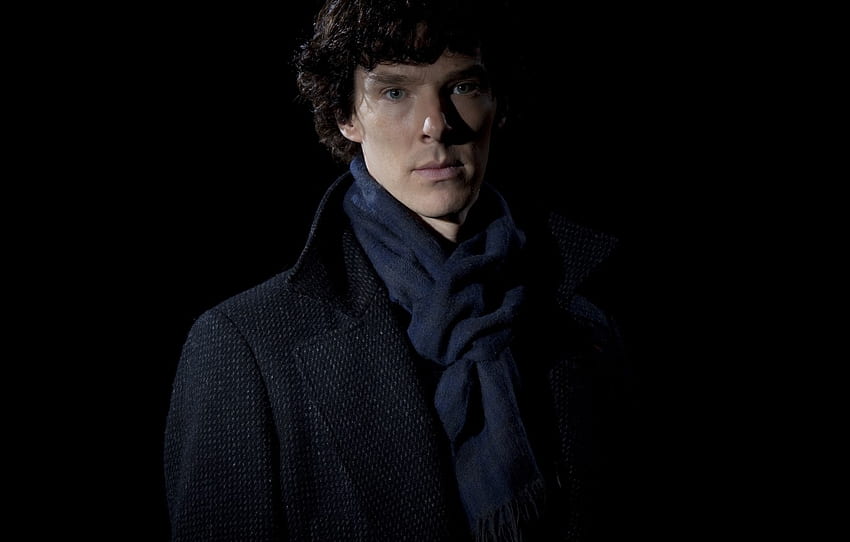 Sherlock Holmes, czarne tło, Benedict Cumberbatch, Sherlock, Sherlock, Sherlock BBC, Sherlock (serial TV) dla , sekcja фильмы, Sherlock Holmes Dark Tapeta HD