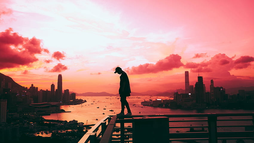 Lonely, Standing On Edge, Mood, Hat, Silhouette, 2732x1536 HD wallpaper