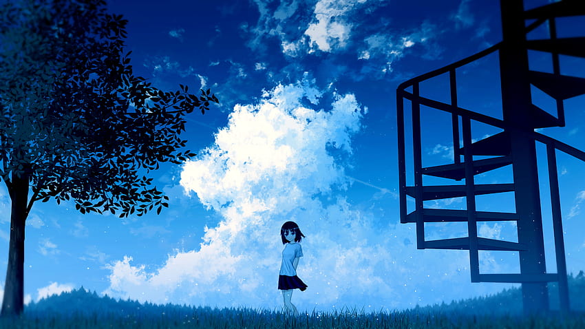 Anime, Cielo, Nubes, Chica fondo de pantalla