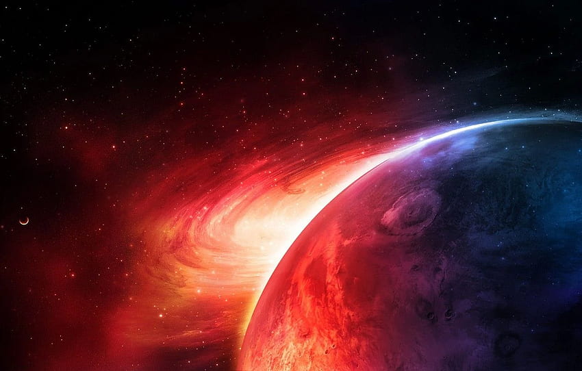 red, blue, planet, sci fi for HD wallpaper
