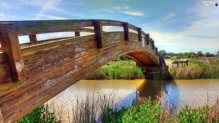 River, wooden, bridge - Beautiful views : HD wallpaper
