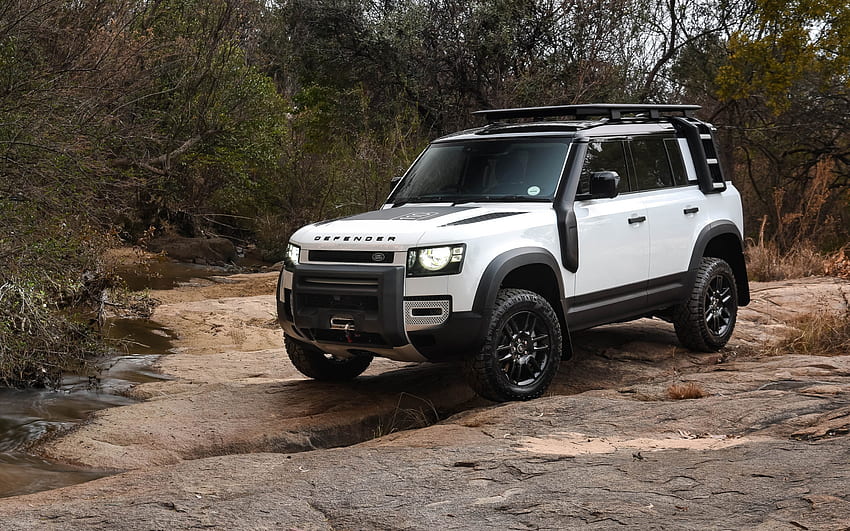 Land Rover Defender, 2021, Front View, Exterior, White SUV, New White Defender, British Cars, Land Rover HD wallpaper