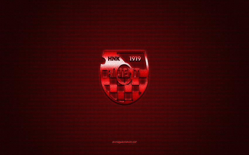 HNK Orijent 1919、クロアチアのサッカー クラブ、赤いロゴ、赤い炭素繊維の背景、Druga HNL、サッカー、リエカ、クロアチア、HNK Orijent 1919 ロゴ 高画質の壁紙