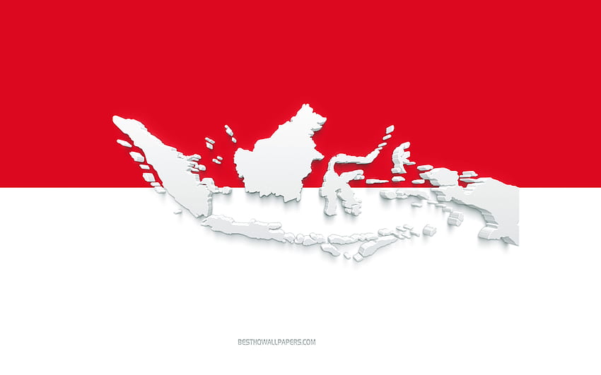 Indonesia map silhouette, Flag of Indonesia, silhouette on the flag, Indonesia, 3d Indonesia map silhouette, Indonesia flag, Indonesia 3d map HD wallpaper