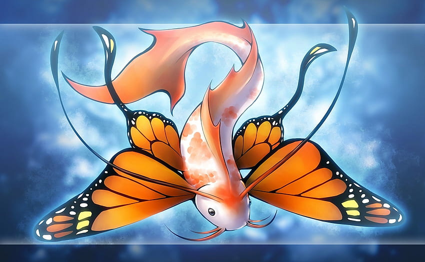 Artistic animal, fish, oriental, butterfly, artistic HD wallpaper