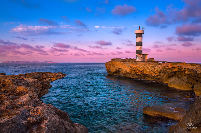 Natur, Meer, Morgendämmerung, Felsen, Leuchtturm, Bucht, Spanien HD-Hintergrundbild