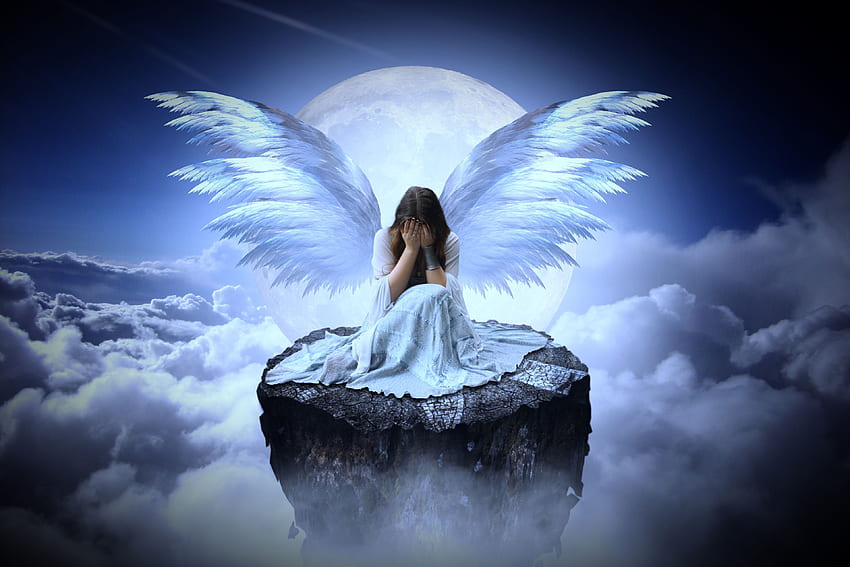 Angel Cloud Crying Full Moon Sad Woman - Resolution: HD wallpaper