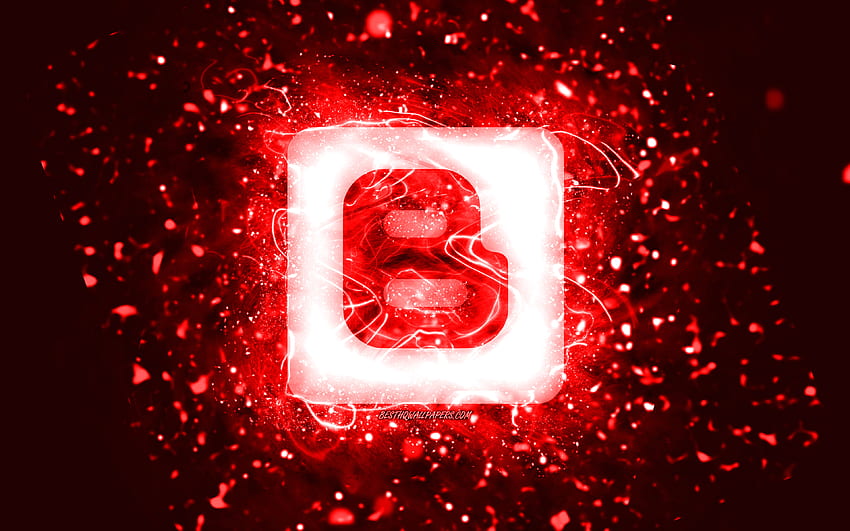 Logo rouge Blogger, , néons rouges, créatif, abstrait rouge, logo Blogger, réseau social, Blogger Fond d'écran HD