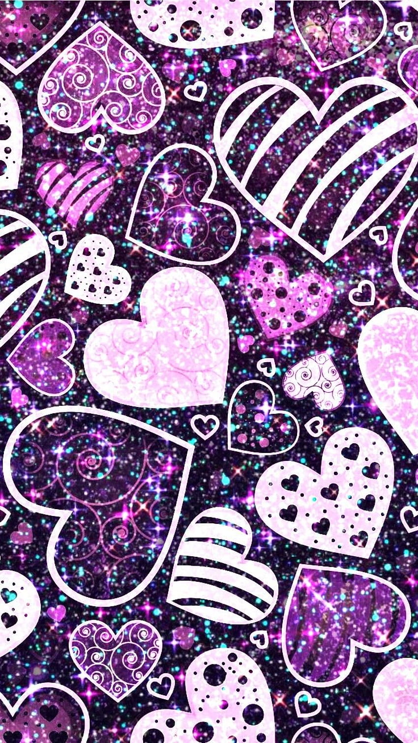 Glittery Purple Hearts, made by me HD phone wallpaper