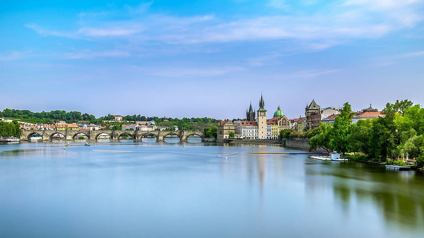Pont Charles, rivière Vltava, paysage Fond d'écran HD