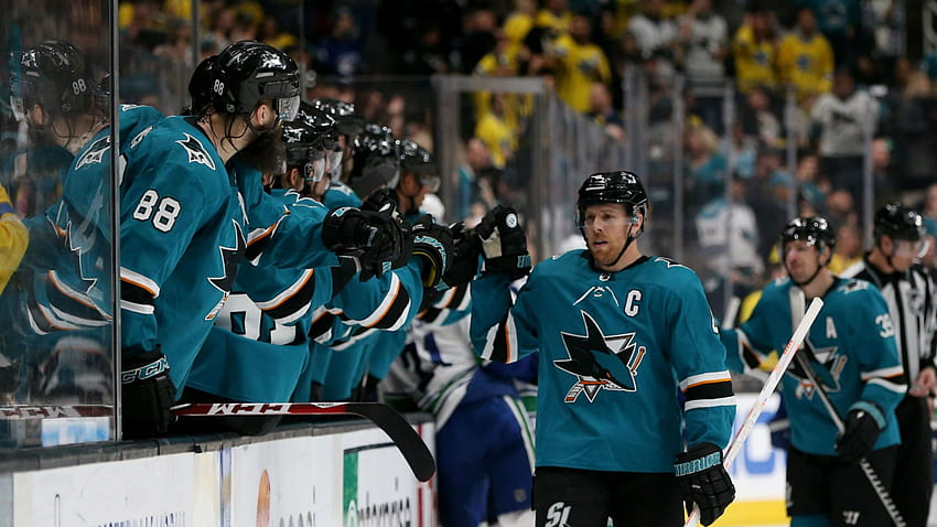 Playoffs da NHL 2019: Sharks 'Joe Pavelski marca gol no jogo 1 contra Golden Knights papel de parede HD