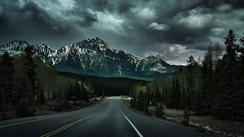 Forbidden Road, clouds, trees, sky, nature, mountains, roads HD wallpaper