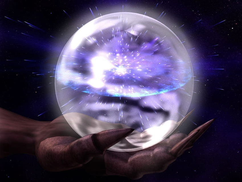 Crystal of Time, gotik, cahaya, bola, dewi, bola kristal, tangan, gelap, berharap, dipegang, 3d, bulan, fantasi, abstrak, bola dunia, terang, bola Wallpaper HD