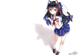 Neko, blue, ears, anime HD wallpaper