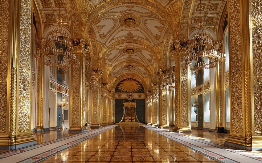 Тронната зала на средновековния замък: Тронната зала на Големия кремълски дворец HD тапет