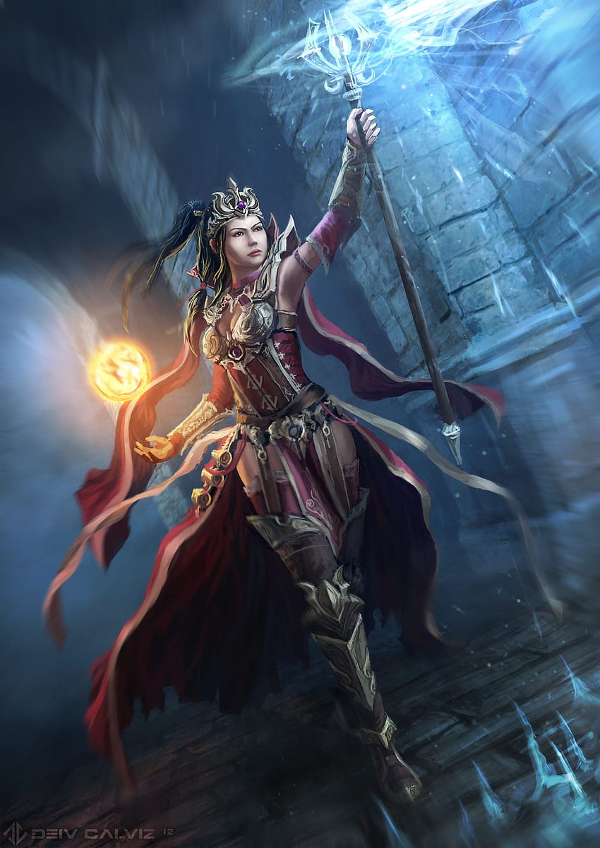 Mago femminile. Diablo 3 di una maga donna presentata nel Ritratto di a. Mago femminile, mago Fantasy, Diablo Sfondo del telefono HD
