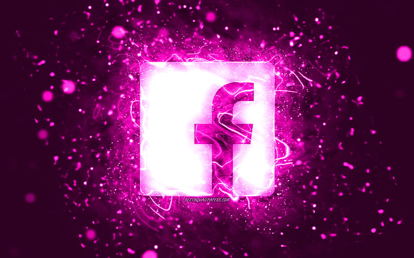 Facebook purple logo, , purple neon lights, creative, purple abstract background, Facebook logo, social network, Facebook HD wallpaper