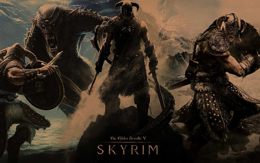 Elder Scrolls V Skyrim, espada, caballero, épico, panorámico, guerrero fondo de pantalla