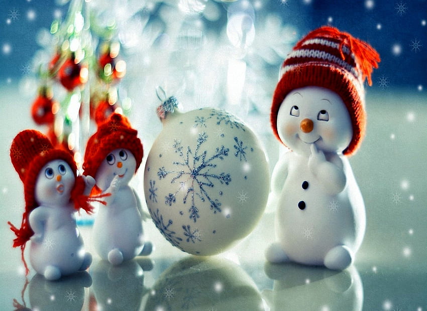 Wishes For Christmas, White, Wishes, Christmas, Hats, Snowmen, Cute HD wallpaper