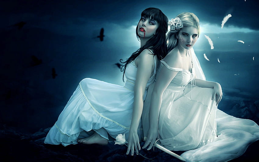 BEAUTIFUL GIRLS, gothic, angel, beautiful, vampire HD wallpaper