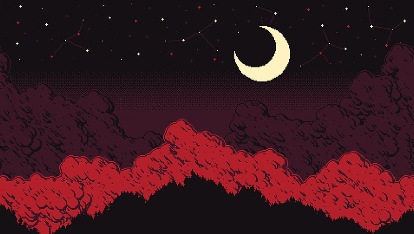 Moon Night PixelArt Laptop, Künstler, und Hintergrund, rote Pixelkunst HD-Hintergrundbild