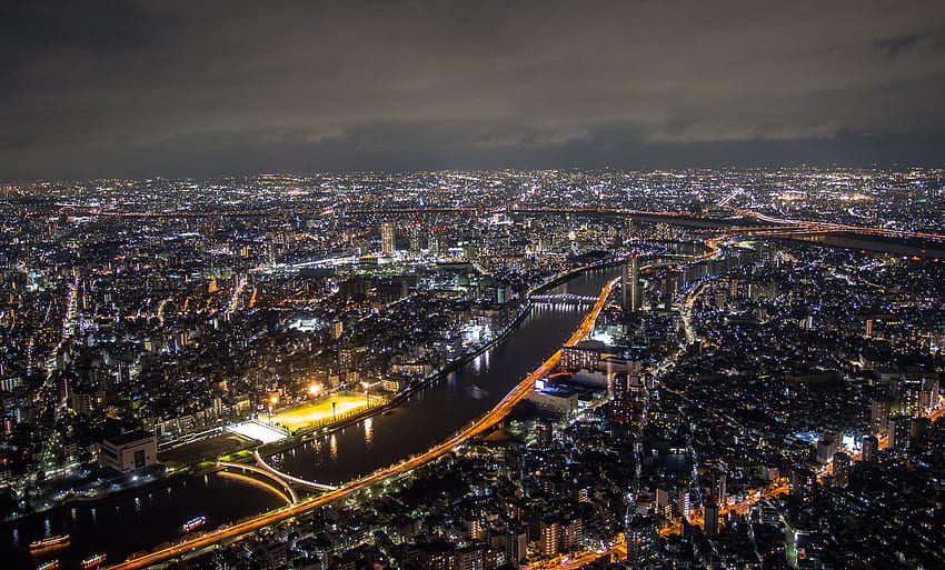 Villes, Rivières, Night City, Japon, Bâtiments, Sumida Fond d'écran HD