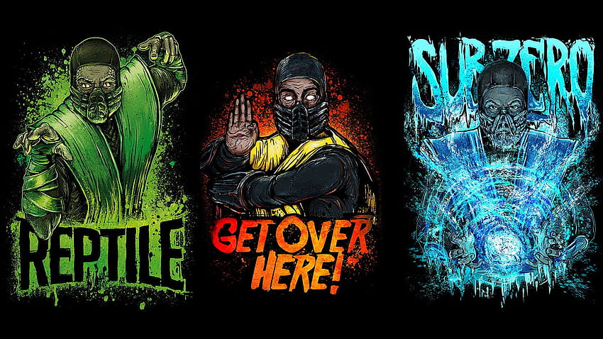 Ilustracja trzech postaci Mortal Kombat. Tapeta HD