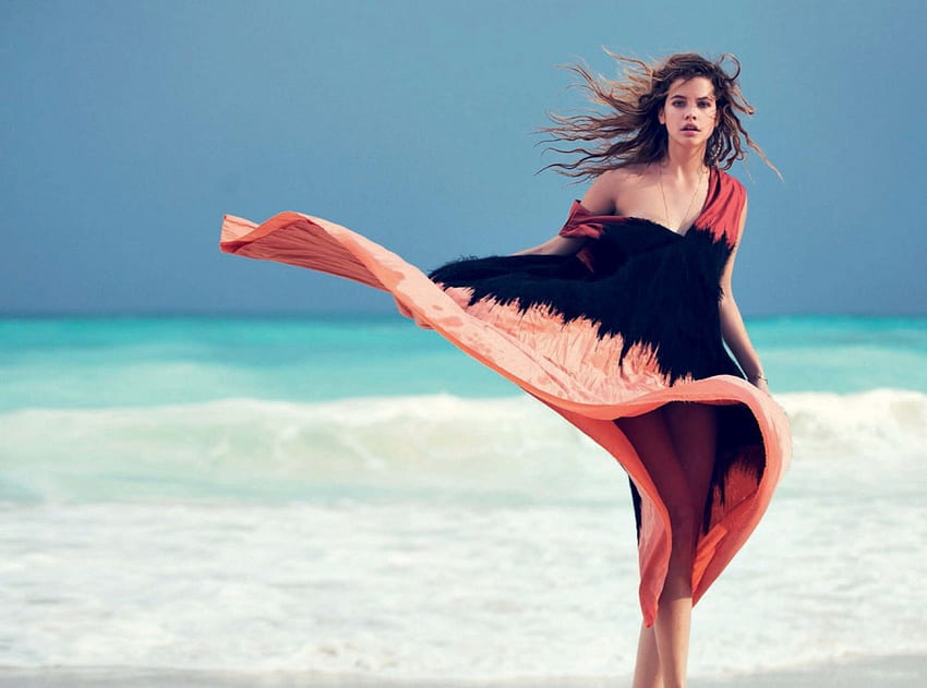 바바라 팔빈, 바다, 해변, 아름다운, 사람들, 드레스, 유명 인사, 모델, 물, 헝가리어 HD 월페이퍼