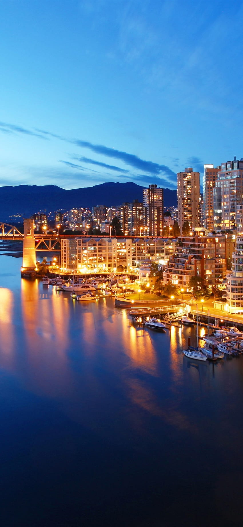 Kanada, Vancouver, kota, yacht, kapal, sungai, malam, lampu, Vancouver Skyline wallpaper ponsel HD