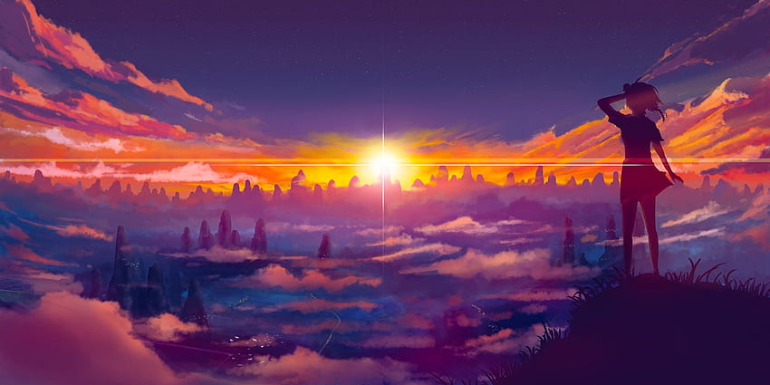 Animasyonlu Krallık Dağları Gün Doğumu - :, Gün Doğumu Anime HD duvar kağıdı