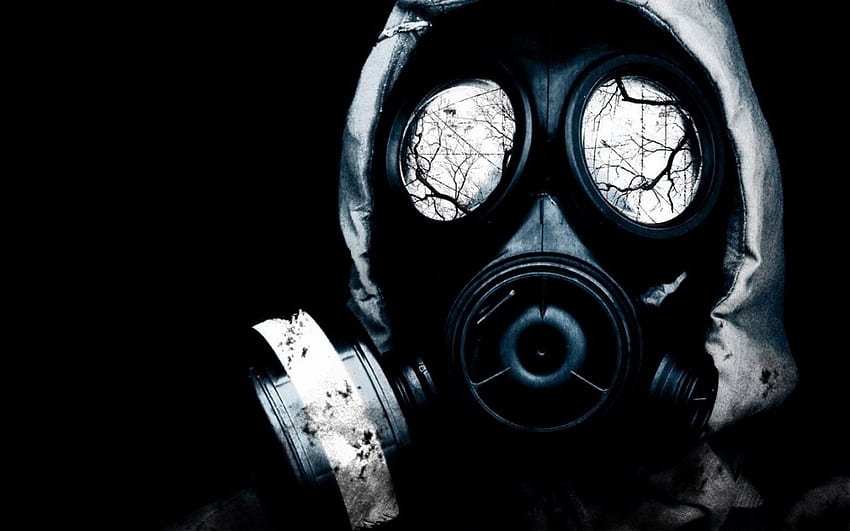 : gas mask, 3D, toxic, creepy, dark background, R, Cool Toxic HD wallpaper