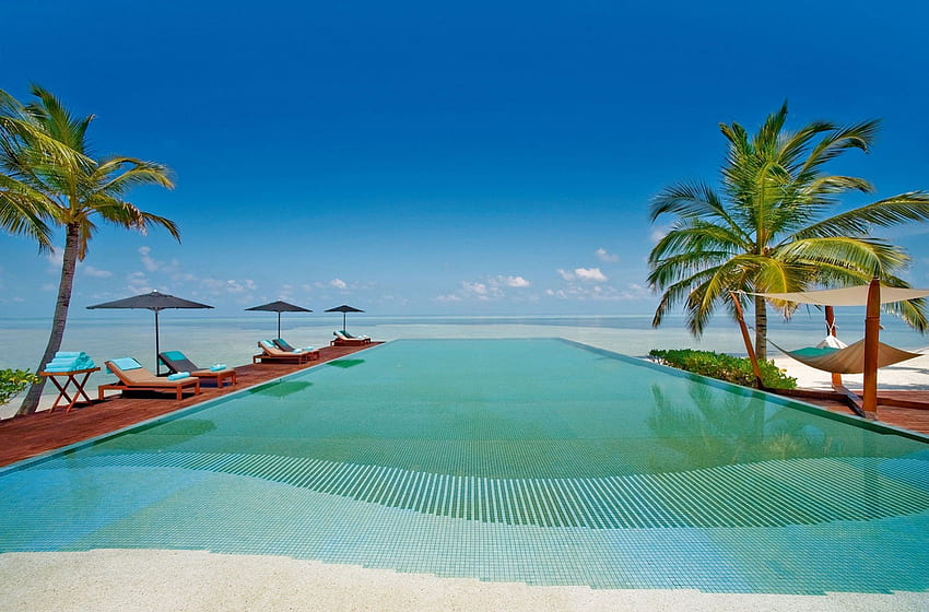 LUX Maldives Swimming Pool, остров, синьо, пясък, тропически, плаж, Малдиви, почивка, басейн, вода, слънце, океан, плуване, море, екзотика, рай, джакузи, лагуна, плуване, атол, спа HD тапет