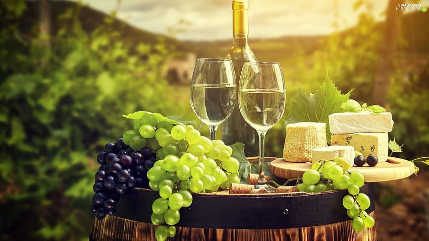 Flasche, Zwei Autos, Käse, Gläser, Wein, Trauben, Fass - Für Telefon:, Wein & Käse HD-Hintergrundbild