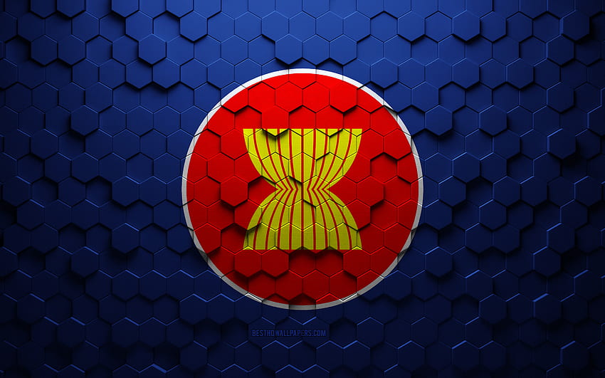 Flag of Association of Southeast Asian Nations, honeycomb art, Association of Southeast Asian Nations hexagons flag, Association of Southeast Asian Nations flag HD wallpaper