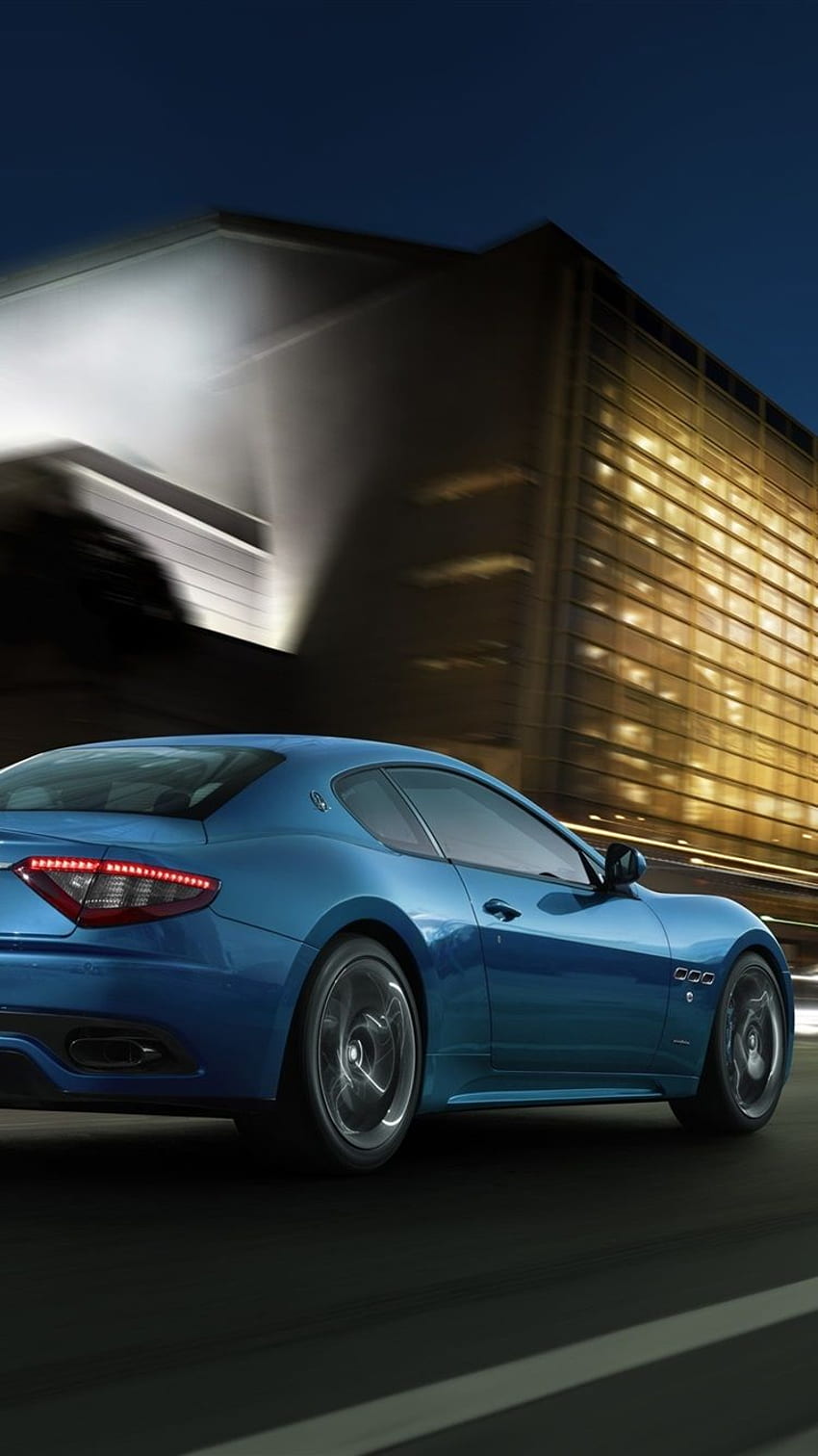 Maserati GranTurismo Blue Sport Car Speed ​​iPhone 8 7 6 6S HD тапет за телефон