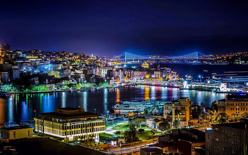 Notte, Istanbul, Bosforo, Turchia per con risoluzione. Alta qualità Sfondo HD