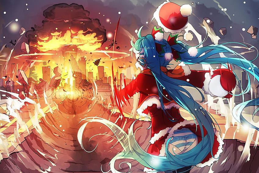 Never Under Estimate Miku Chan's Power Of Snow Ball Throwing, Hatsune Miku Christmas HD wallpaper