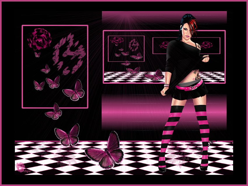 blank and pink, pink, black, fantasy, woman HD wallpaper