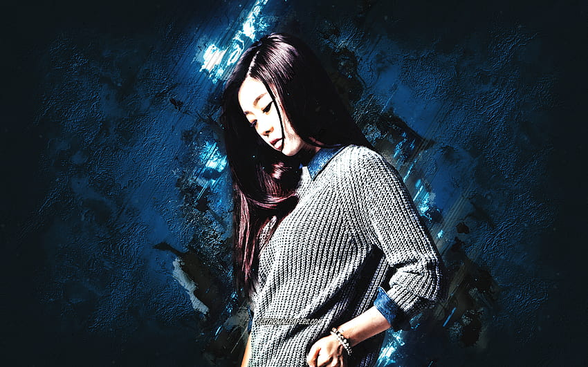 Sojin, Girls Day, South Korean singer, Park So-jin, blue stone background, grunge art, K-pop, Sojin art HD wallpaper
