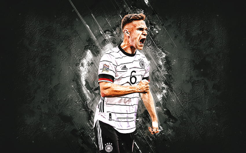 Joshua Kimmich, reprezentacja Niemiec w piłce nożnej, niemiecki piłkarz, pomocnik, białe kamienne tło, Niemcy, piłka nożna Tapeta HD