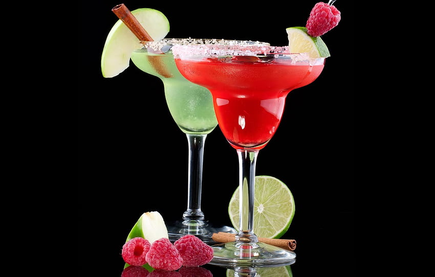 raspberry, background, black, apple, Apple, glasses, cocktail, lime, drink, cinnamon, drinks, fruits, raspberry, cocktails for , section еда, Margarita Drink HD wallpaper
