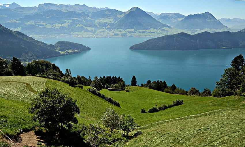 สวิตเซอร์แลนด์ ทะเลสาบลูเซิร์น ธรรมชาติ ทิวทัศน์ภูเขา วอลล์เปเปอร์ HD