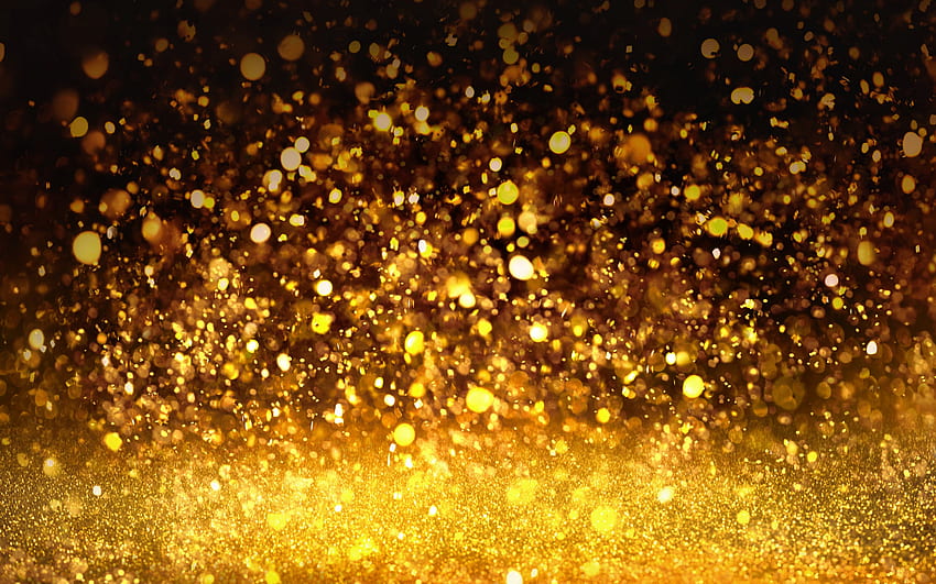 złoty brokat, światła, złote kreatywne tło, nowy rok, brokatowa tekstura bokeh z rozdzielczością. Wysokiej jakości, jasny złoty brokat Tapeta HD