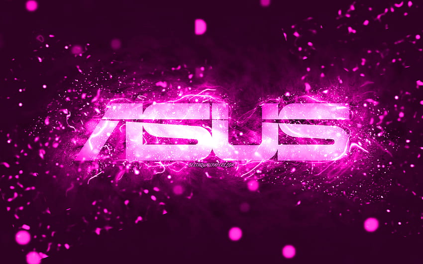 Fioletowe logo Asus, fioletowe neony, kreatywne, fioletowe abstrakcyjne tło, logo Asus, marki, Asus Tapeta HD