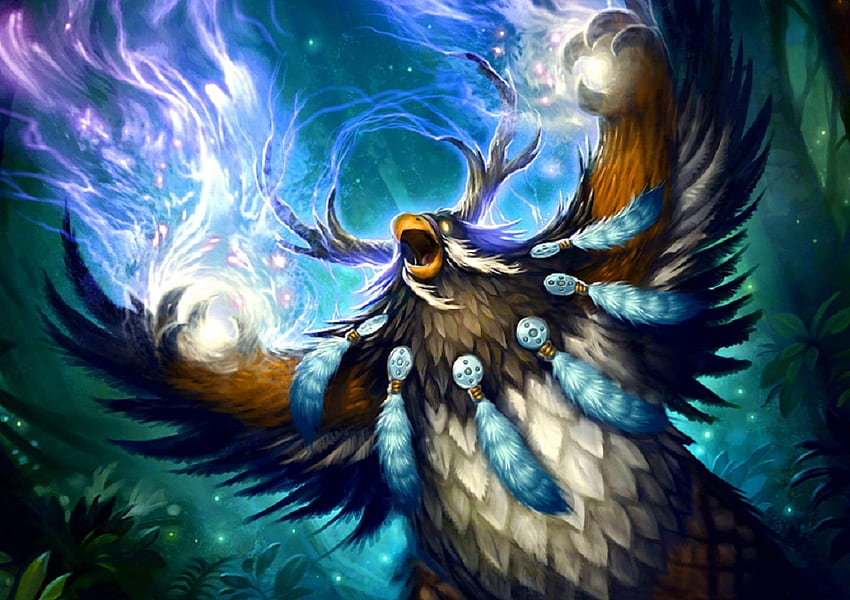 จิตวิญญาณของสัตว์ สัตว์ ขนนก นกอินทรี นกฮูก วิญญาณ จินตนาการ เวทมนตร์ กวาง มัคคุเทศก์ วอลล์เปเปอร์ HD